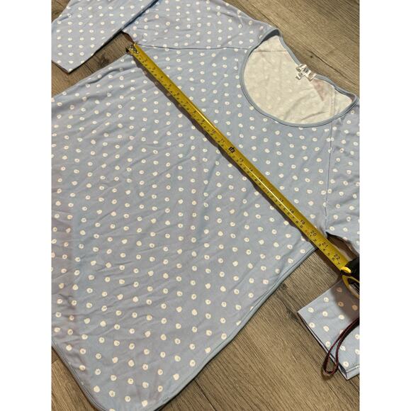 LAKE Pajama Loungewear Top Blue White Polka Dot 100% Pima Cotton XL 3/4 Sleeve - Picture 3 of 7